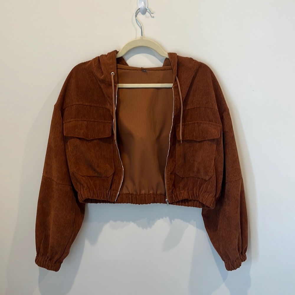 Corduroy Cropped Jacket- Shein